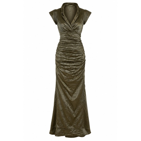 Nicole Miller Dresses & Skirts - Nicole Miller Evening Gown Womens 2 Bronze Ruched Metallic Portrait Collar